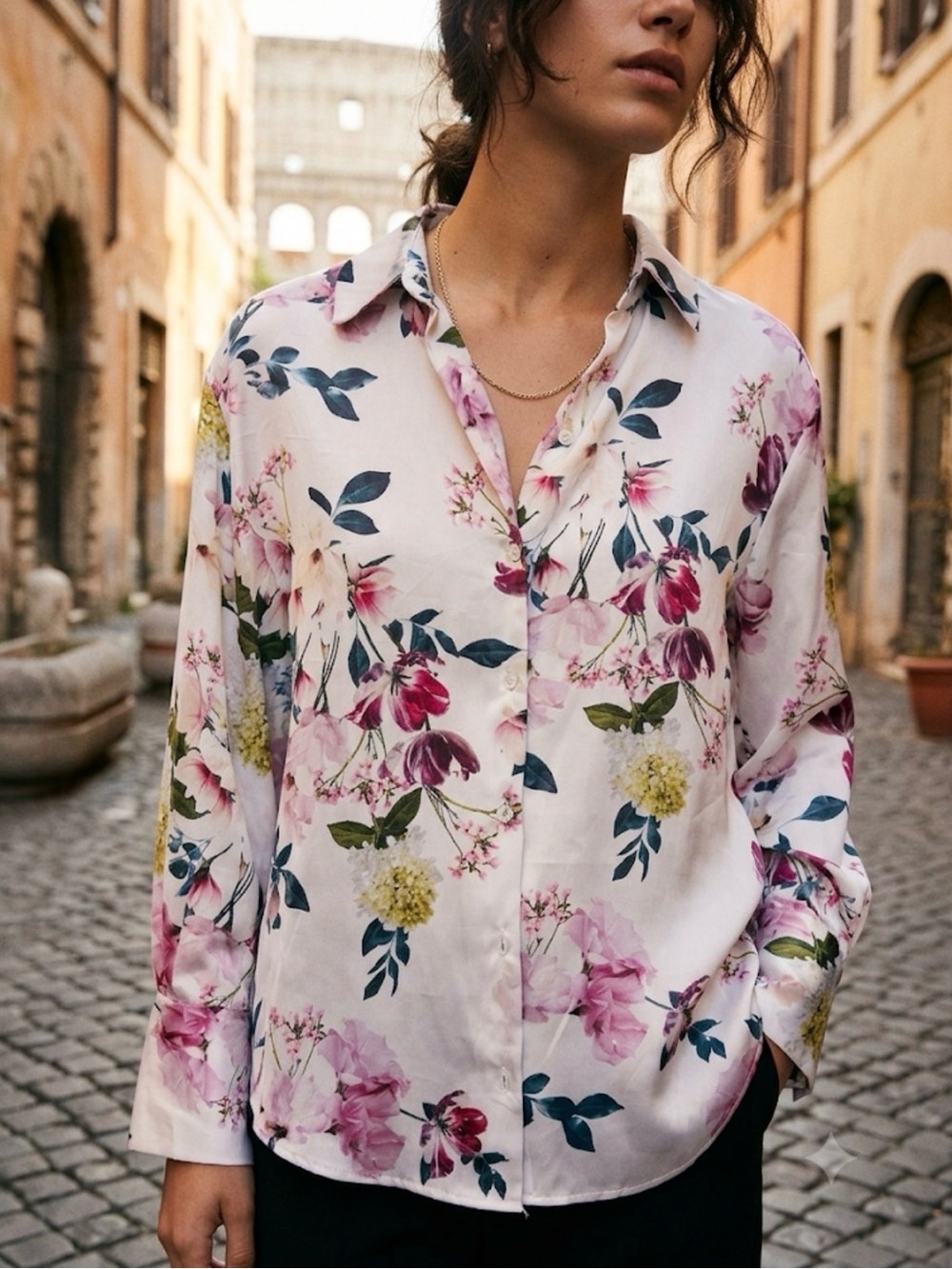 Zara Pink Floral Button-Down Shirt